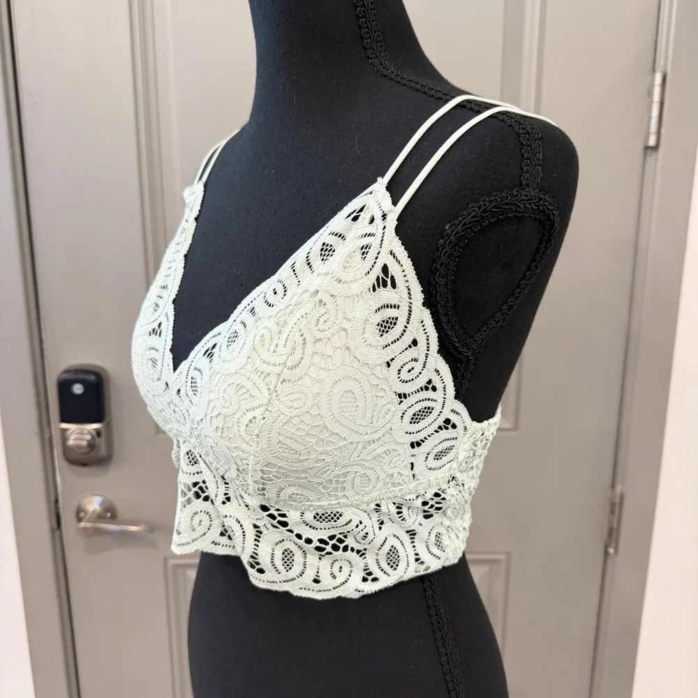 PINK Victoria's Secret Lace Bralette Large Strappy Mint Green Coquette Festival